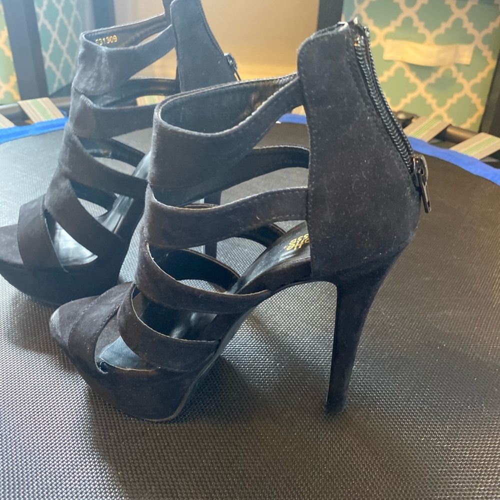 Black suede high heel